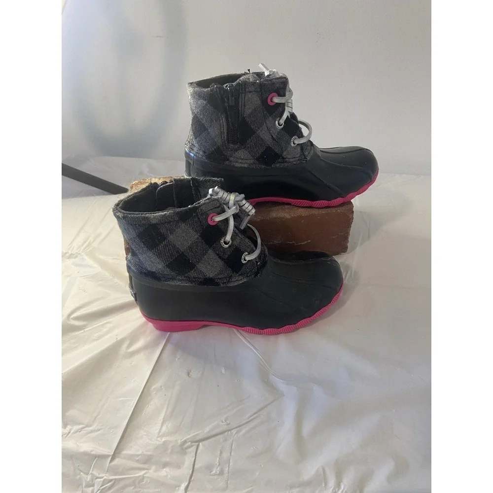 Sperry Girls Saltwater Duck Waterproof Boots-Blk/ Gray/Pink-Size 9M‎ Childrens
